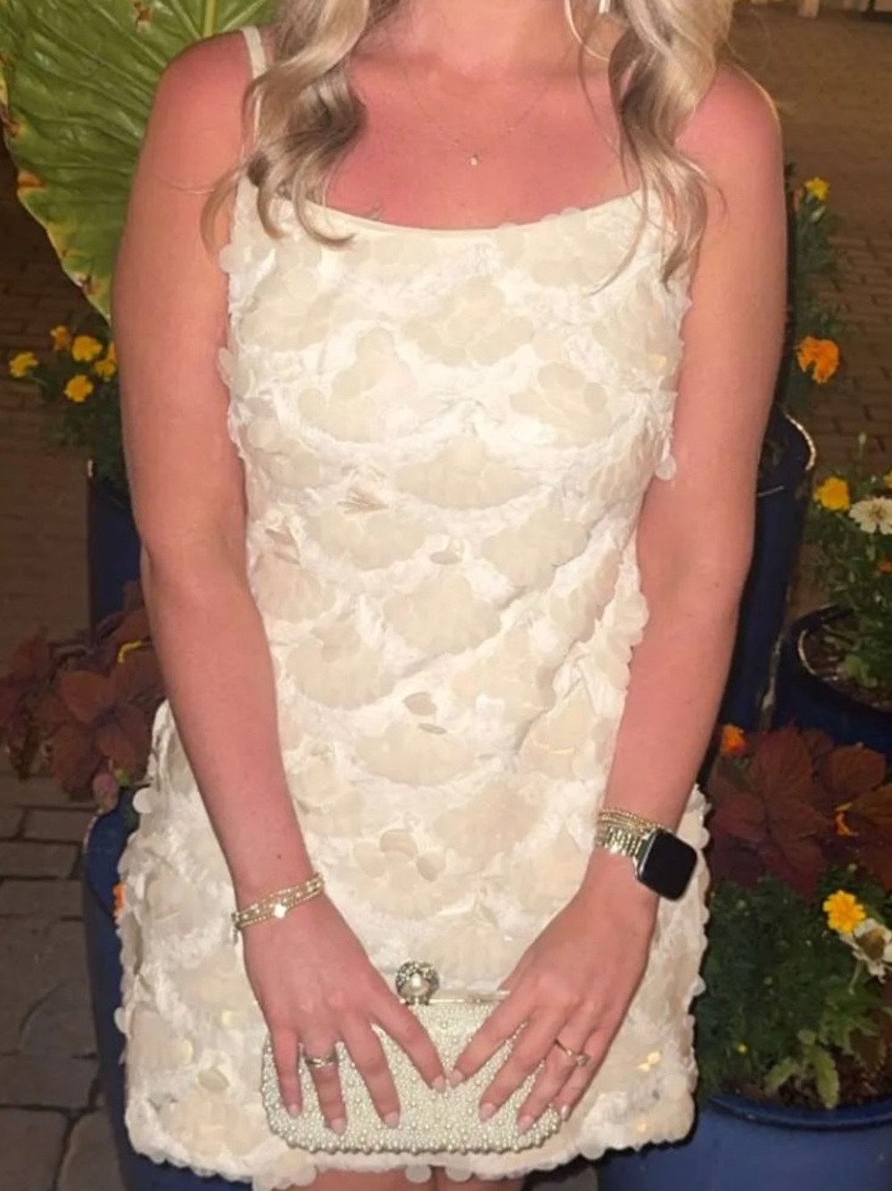 Sleeveless Cream Floral Appliqué Mini Dress